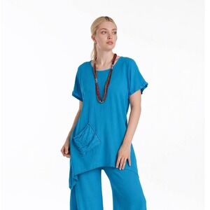 Oh My Gauze Faith Cotton Tunic Sharkbite Hem Pocket Women 1 S/M Boho Resort Art